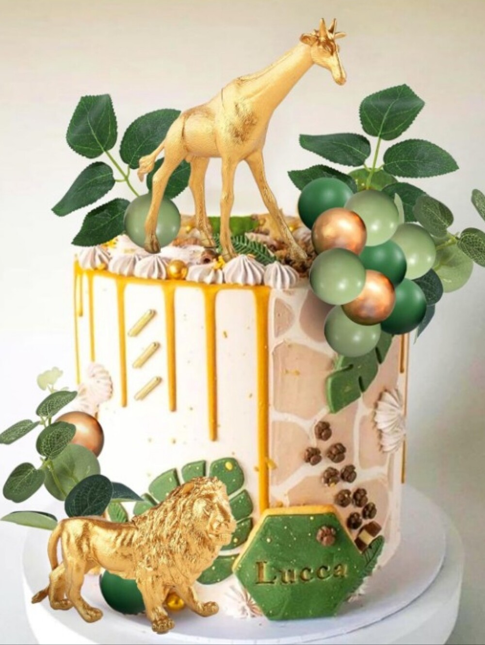Bach And Boozy Gold Safari Jungle Animals Cake Decorations NWT